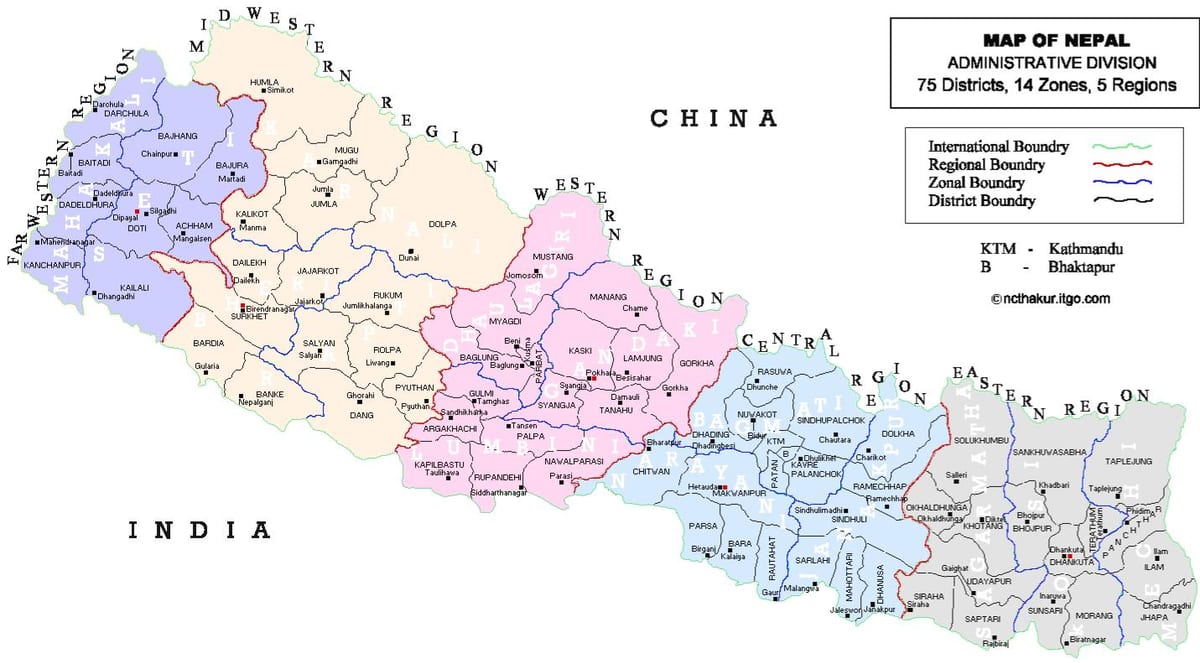 ਨੇਪਾਲ ਦੇ ਸਿਆਸੀ ਨਕਸ਼ੇ ਨਾਲ ਜ਼ਿਲ੍ਹੇ