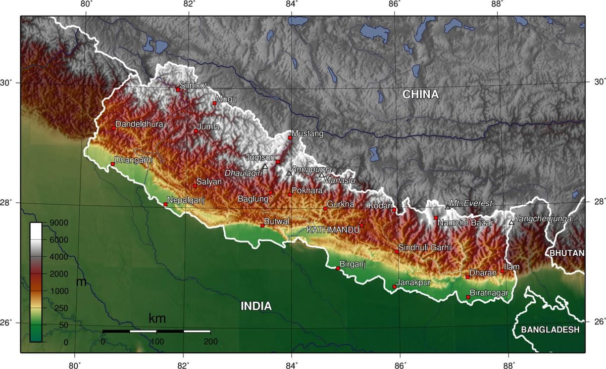 topographic ਨਕਸ਼ਾ ਨੇਪਾਲ ਦੀ